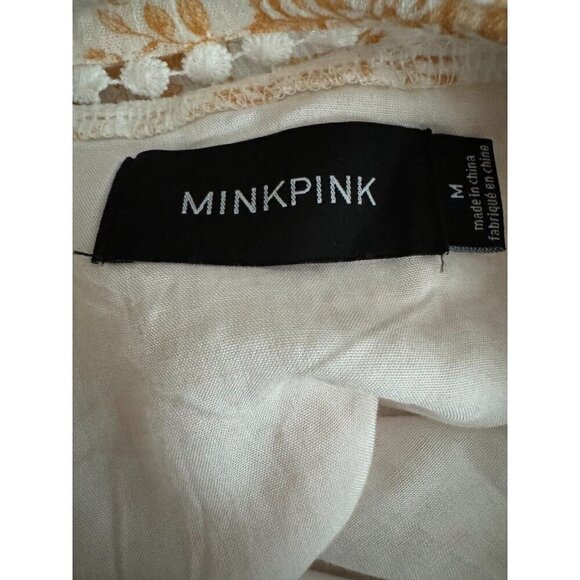 Minkpink Kiss The Stars Ruffle White Gold Floral Mini Dress Womens Size M - Picture 5 of 7